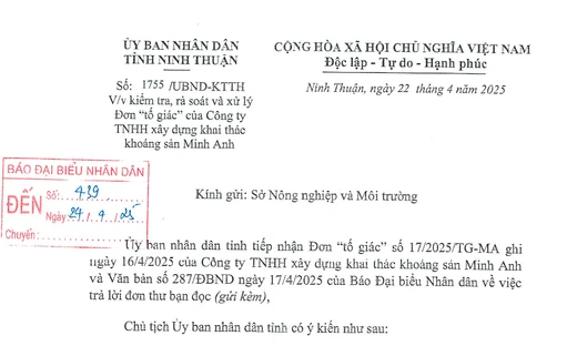 Chủ tịch UBND tỉnh Ninh Thuận chỉ đạo làm rõ đơn thư của doanh nghiệp liên quan đấu giá quyền khai thác khoáng sản