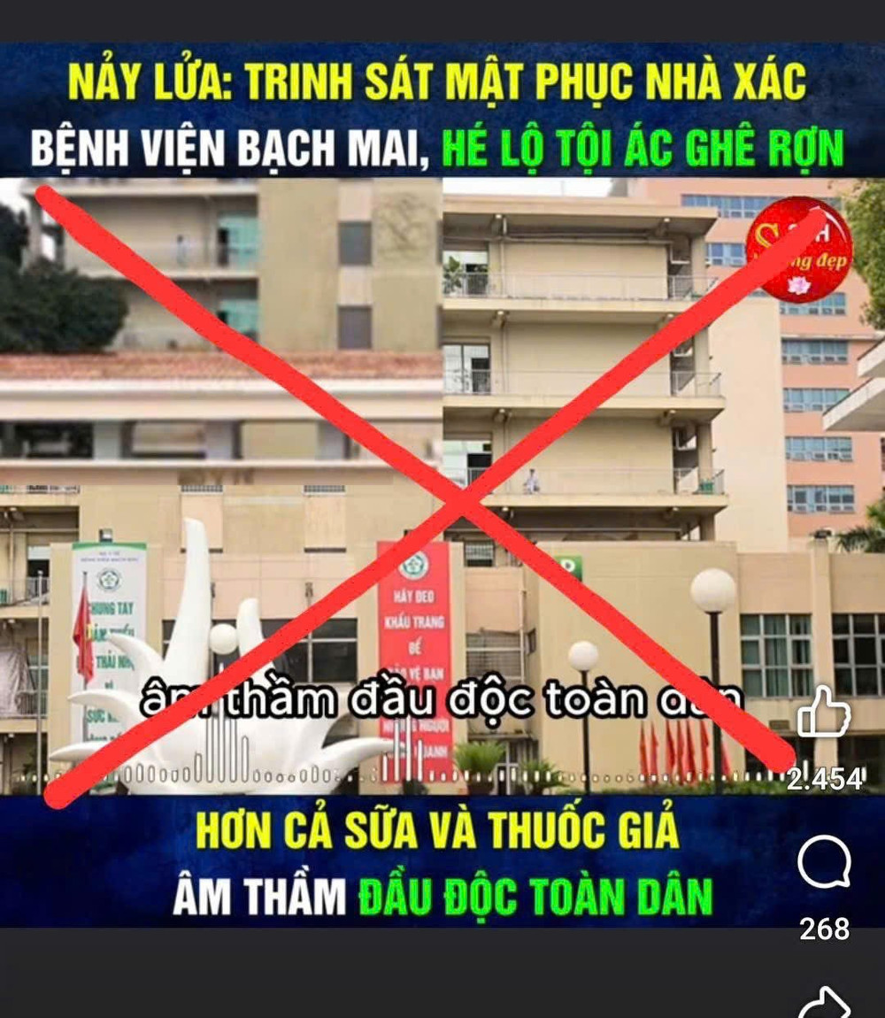 Thông tin sai lệch về quản lý chất thải y tế tại Bệnh viện Bạch Mai đăng trên mạng xã hội. Ảnh:BVCC z6552550193481-4cd0630f8b42081e8bc3b9e42467c065.jpg