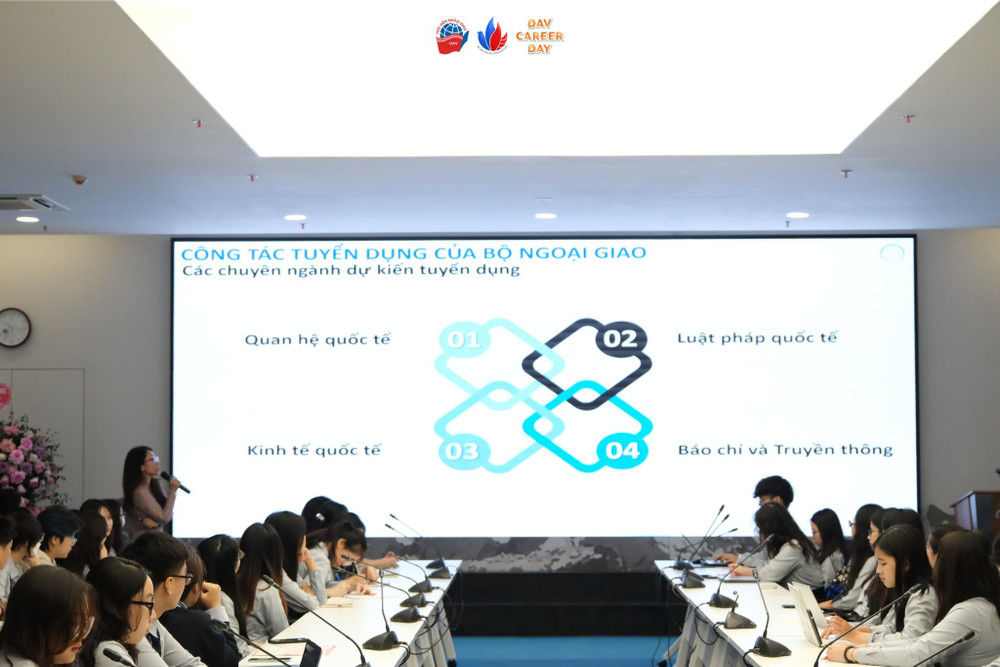 Phần chia sẻ của bà Nguyễn Diệu Hà đến từ Vụ Tổ chức Cán bộ, Bộ Ngoại giao tại tọa đàm “Tương lai nghề nghiệp tại Bộ Ngoại giao và Học viện Ngoại giao”. anh-4.jpg