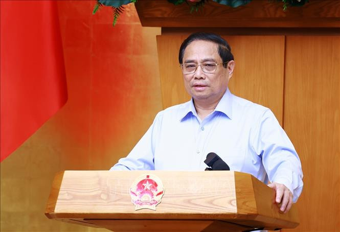 Thủ tướng Phạm Minh Chính chủ trì phiên họp Chính phủ chuyên đề về xây dựng pháp luật tháng 8.2024. Ảnh: Dương Giang/TTXVN Chú thích ảnh