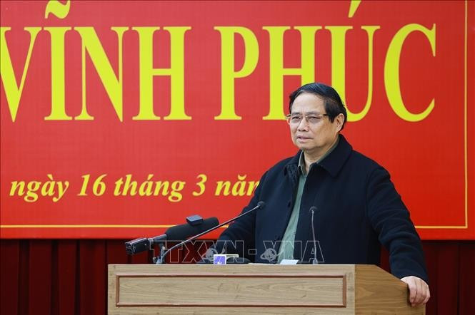 Thủ tướng Phạm Minh Chính kết luận buổi làm việc với Ban Thường vụ Tỉnh uỷ Vĩnh Phúc về tình hình phát triển kinh tế - xã hội. Ảnh: Dương Giang/TTXVN Thủ tướng Phạm Minh Chính kết luận buổi làm việc với Ban Thường vụ Tỉnh uỷ Vĩnh Phúc về tình hình phát triển kinh tế - xã hội. Ảnh: Dương Giang/TTXVN