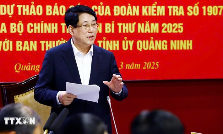Ủy viên Bộ Chính trị, Chủ tịch nước Lương Cường, Trưởng đoàn kiểm tra số 1907 phát biểu chỉ đạo. Ảnh: Lâm Khánh/TTXVN z6421956948406-03c1e30e48f1ba4b49c9886418bb74b9.jpg
