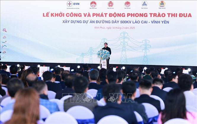 Thủ tướng Phạm Minh Chính phát biểu tại Lễ khởi công xây dựng dự án Đường dây 500KV Lào Cai - Vĩnh Yên. Ảnh: Dương Giang/TTXVN Thủ tướng Phạm Minh Chính phát biểu tại Lễ khởi công xây dựng dự án Đường dây 500KV Lào Cai - Vĩnh Yên. Ảnh: Dương Giang/TTXVN