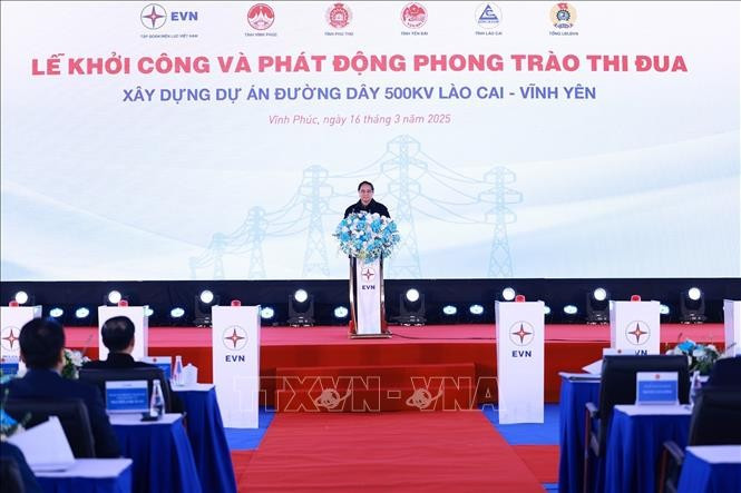Thủ tướng Phạm Minh Chính phát biểu tại Lễ khởi công xây dựng dự án Đường dây 500kV Lào Cai - Vĩnh Yên. Ảnh: Dương Giang/TTXVN Thủ tướng Phạm Minh Chính phát biểu tại Lễ khởi công xây dựng dự án Đường dây 500kV Lào Cai - Vĩnh Yên. Ảnh: Dương Giang/TTXVN