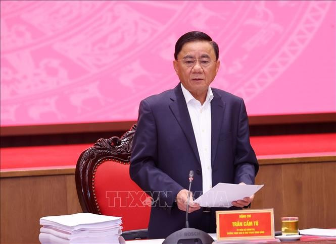 Ủy viên Bộ Chính trị, Thường trực Ban Bí thư Trần Cẩm Tú phát biểu. Ảnh: Văn Điệp/TTXVN Ủy viên Bộ Chính trị, Thường trực Ban Bí thư Trần Cẩm Tú phát biểu. Ảnh: Văn Điệp/TTXVN