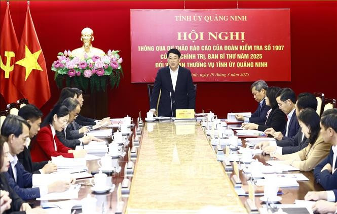Ủy viên Bộ Chính trị, Chủ tịch nước Lương Cường, Trưởng Đoàn kiểm tra số 1907 phát biểu chỉ đạo. Ảnh: Lâm Khánh/TTXVN Ủy viên Bộ Chính trị, Chủ tịch nước Lương Cường, Trưởng Đoàn kiểm tra số 1907 phát biểu chỉ đạo. Ảnh: Lâm Khánh/TTXVN