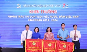 Đại diện EVN trao Bằng khen cho các tập thể có thành tích xuất sắc trong phong trào thi đua "Giỏi việc nước, đảm việc nhà" giai đoạn 2019-2024.