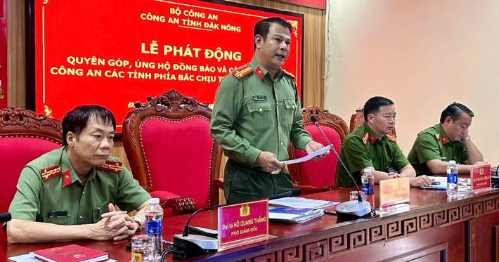 Phó Giám đốc Công an tỉnh Đắk Nông, Đại tá Nay Gia Phú tỉnh phát biểu tại Lễ phát động z5820240182721_2195dc335bfd60389eeb8141035094c4.jpg