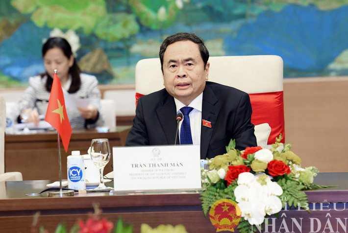 Chủ tịch Quốc hội Trần Thanh Mẫn phát biểu tại cuộc hội kiến. Ảnh Lâm Hiển Chủ tịch Quốc hội Trần Thanh Mẫn phát biểu tại cuộc hội kiến. Ảnh Lâm Hiển