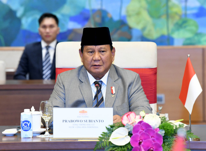 Tổng thống đắc cử Cộng hòa Indonesia Prabowo Subianto phát biểu. Ảnh: Lâm Hiển