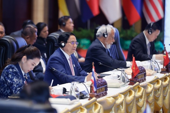 Thủ tướng Chính phủ Phạm Minh Chính chia sẻ các định hướng quan trọng cho ASEAN trong thời gian tới tại phiên họp toàn thể Hội nghị Cấp cao ASEAN lần thứ 44, 45. Ảnh: VGP/Nhật Bắc Thủ tướng Chính phủ Phạm Minh Chính chia sẻ các định hướng quan trọng cho ASEAN trong thời gian tới tại phiên họp toàn thể Hội nghị Cấp cao ASEAN lần thứ 44, 45. Ảnh: VGP/Nhật Bắc