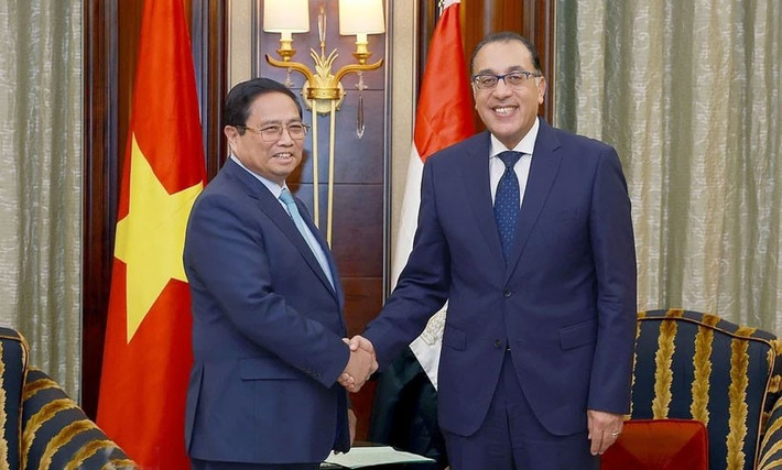 Thủ tướng Phạm Minh Chính và Thủ tướng Ai Cập Mostafa Madbouly. Ảnh: Dương Giang/TTXVN thu-tuong-ai-cap.jpg