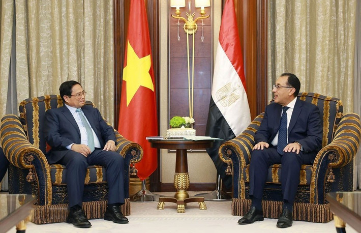 Thủ tướng Phạm Minh Chính hội kiến Thủ tướng Ai Cập Mostafa Madbouly. Ảnh: Dương Giang/TTXVN thu-tuong-ai-cap-a2.jpg