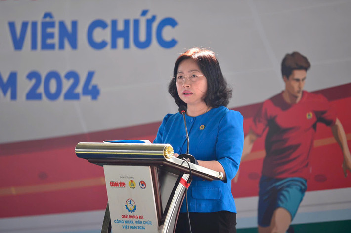 Phó Chủ tịch thường trực Tổng Liên đoàn Lao động Việt Nam Thái Thu Xương phát biểu tại lễ khai mạc. Ảnh: QUANG ĐỊNH z5895001654854-fe5eee6fd2fa218a036ffc9223cb7f75-5346.jpg