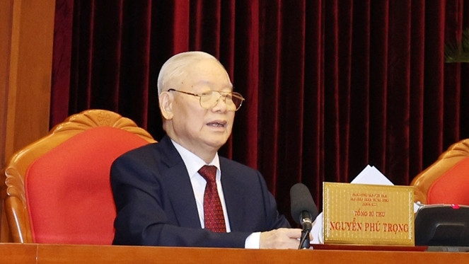 Tổng Bí thư Nguyễn Phú Trọng phát biểu bế mạc Hội nghị. Ảnh: Trí Dũng - TTXVN Tiếp tục lãnh đạo, chỉ đạo thực hiện chương trình, kế hoạch đề ra với kết quả cao nhất, phấn đấu hoàn thành thắng lợi toàn diện Nghị quyết Đại hội XIII của Đảng