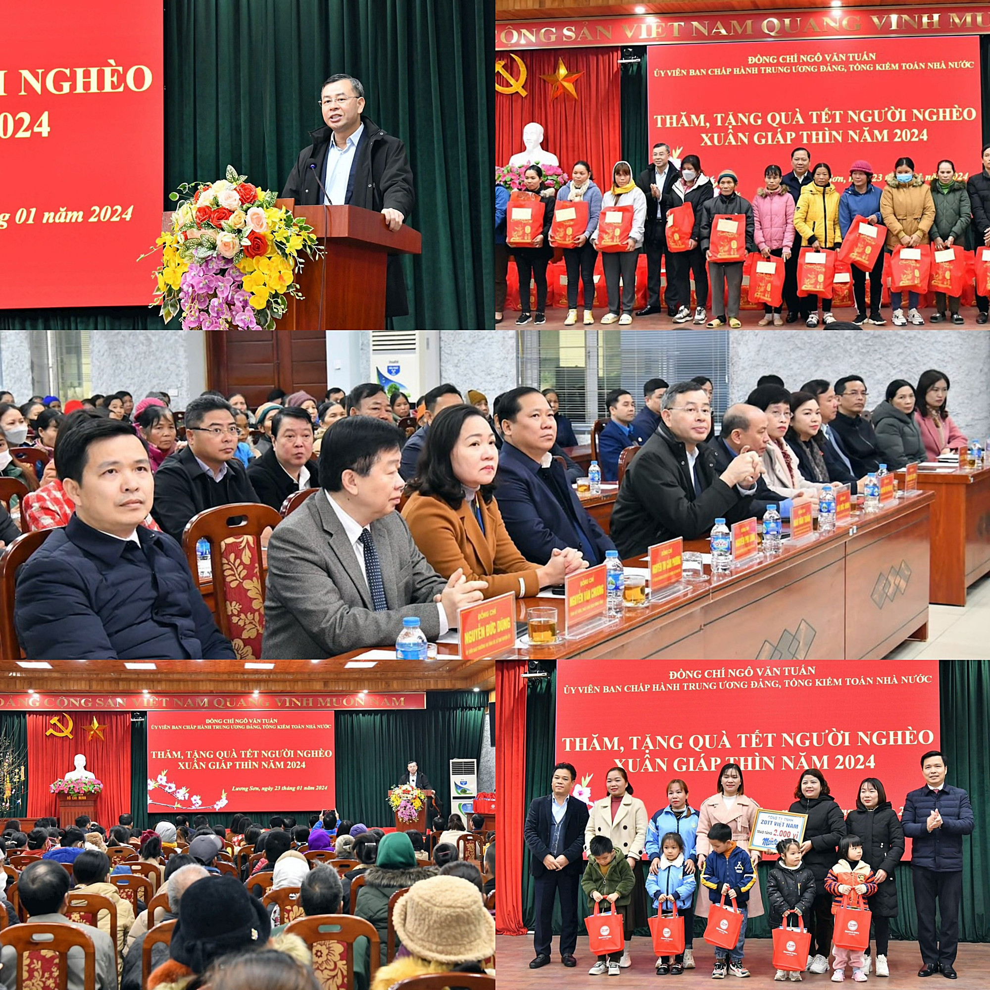 Đoàn công tác của Kiểm toán Nhà nước, Tổng Liên đoàn Lao động Việt Nam, Đoàn ĐBQH tỉnh và lãnh đạo tỉnh Hòa Bình đã trao tặng 200 suất quà Tết cho hộ nghèo, công nhân lao động có hoàn cảnh khó khăn trên địa bàn huyện Lương Sơn. Ảnh: B. Hiển Đoàn ĐBQH tỉnh Hòa Bình: Làm tốt công tác an sinh xã hội, giúp Nhân dân đón Tết ấm no -0