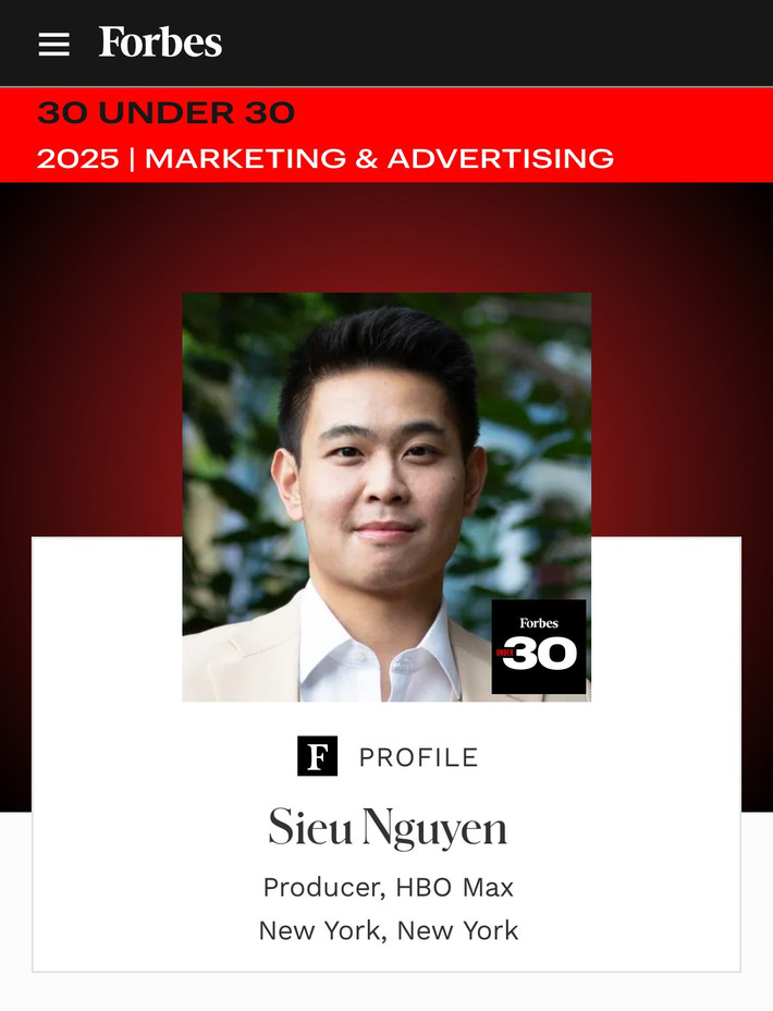 Nguyễn Siêu, chàng trai người Việt duy nhất xuất hiện trong danh sách "Top 30 Under 30 North America" lĩnh vực Marketing và Quảng cáo, năm 2025 (Ảnh: Forbes Under 30) 468983819-9183561714987231-211726138975618305-n.jpg