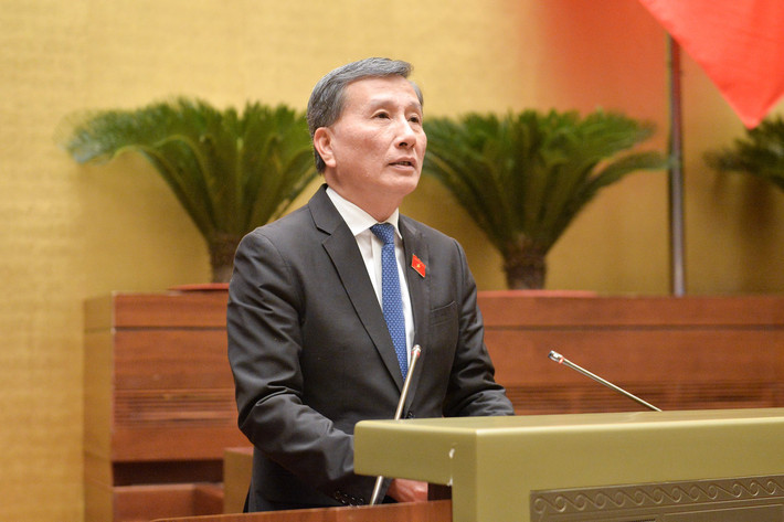 Chủ nhiệm Ủy ban Khoa học, Công nghệ và Môi trường Lê Quang Huy trình bày Báo cáo Thẩm tra dự án Luật. Ảnh: Hồ Long qh011.jpg