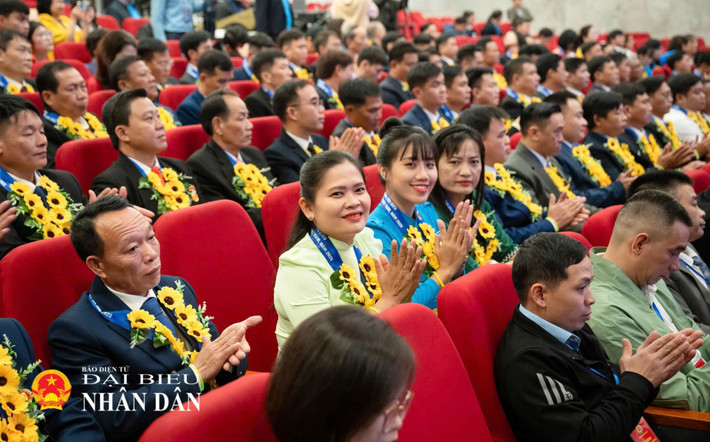 Các đại biểu dự Hội nghị toàn quốc biểu dương công nhân lao động tiêu biểu là đảng viên. Ảnh: Lâm Hiển