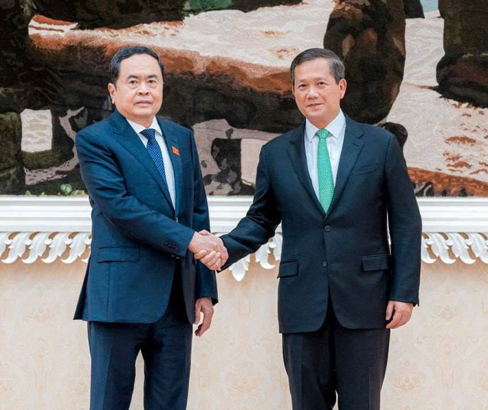 Chủ tịch Quốc hội Trần Thanh Mẫn hội kiến Thủ tướng Chính phủ Hoàng gia Campuchia Samdech Hun Manet. Ảnh: Doãn Tấn/TTXVN q1.jpg