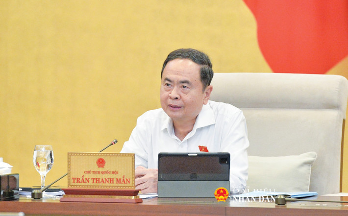 Chủ tịch Quốc hội Trần Thanh Mẫn phát biểu. Ảnh: Hồ Long tv-chieu1-1424.jpg
