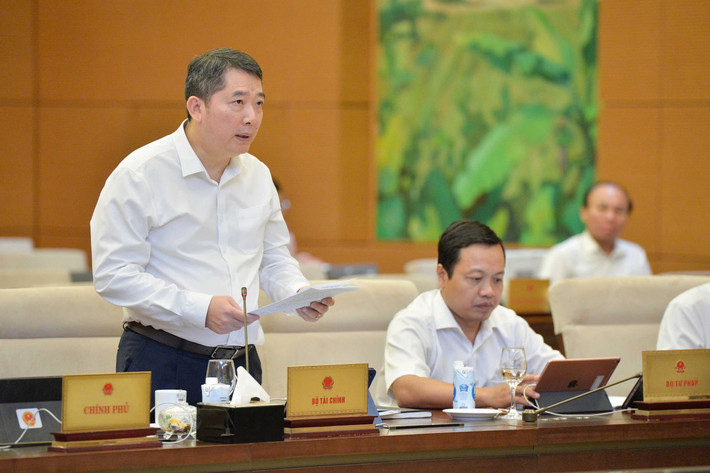 Thứ trưởng Bộ Tài chính Cao Anh Tuấn trình bày Tờ trình dự án Luật. Ảnh: Hồ Long m2.jpg