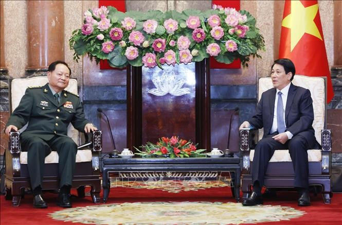 Chủ tịch nước Lương Cường tiếp Thượng tướng Trương Hựu Hiệp, Ủy viên Bộ Chính trị, Phó Chủ tịch Quân ủy Trung ương Trung Quốc. Ảnh: Lâm Khánh/TTXVN Chủ tịch nước Lương Cường tiếp Thượng tướng Trương Hựu Hiệp, Ủy viên Bộ Chính trị, Phó Chủ tịch Quân ủy Trung ương Trung Quốc. Ảnh: Lâm Khánh/TTXVN