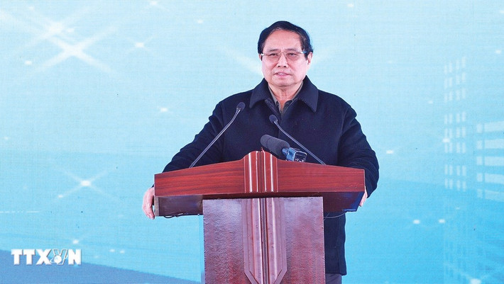 Thủ tướng Phạm Minh Chính phát biểu tại Lễ khởi công Nhà ở xã hội Khu đô thị mới Nam Vĩnh Yên. Ảnh: Dương Giang/TTXVN thu-tuong-01.jpg