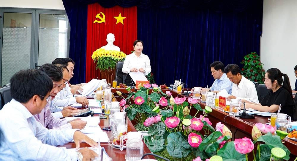 Phó Chủ tịch điều hành hoạt động HĐND tỉnh Cà Mau Lê Thị Nhung kết luận cuộc làm việc. Ảnh: Quốc Rin Phó Chủ tịch điều hành hoạt động HĐND tỉnh Cà Mau Lê Thị Nhung kết luận cuộc làm việc. Ảnh: Quốc Rin