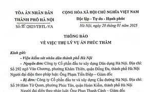 Hà Nội: Thụ lý vụ án phúc thẩm theo đơn kháng cáo của Công ty Cổ phần đầu tư và xây dựng Cầu đường Hà Nội với toàn bộ bản án của TAND quận Hoàn Kiếm