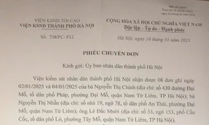 Văn phòng cơ quan CSĐT Bộ Công an, VKSND TP Hà Nội chuyển đơn đề nghị giải quyết theo quy định pháp luật