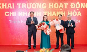 Chủ tịch HĐQT BIC Trần Xuân Hoàng (ngoài cùng bên phải) trao quyết định bổ nhiệm Ban Giám đốc Chi nhánh BIC Thanh Hóa