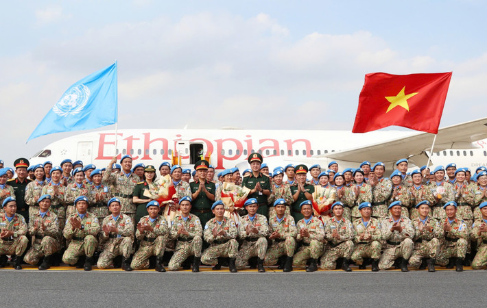 Lễ đón ĐCB2 hoàn thành xuất sắc nhiệm vụ gìn giữ hòa bình Liên Hợp Quốc ở Phái bộ UNISFA. Ảnh: An Nhiên gg.jpg