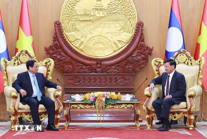 Thủ tướng Phạm Minh Chính hội kiến Tổng Bí thư, Chủ tịch nước Lào Thongloun Sisoulith. Ảnh: Dương Giang/TTXVN Thủ tướng Phạm Minh Chính hội kiến Tổng Bí thư, Chủ tịch nước Lào Thongloun Sisoulith. Ảnh: Dương Giang/TTXVN