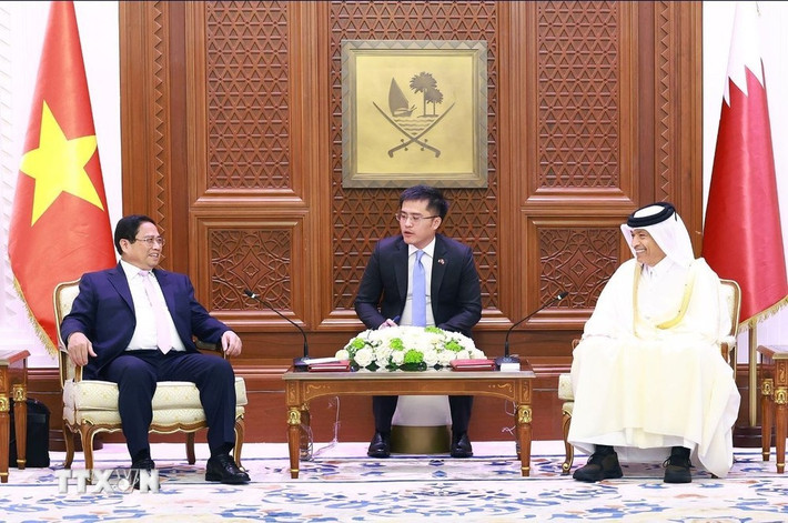 Thủ tướng Phạm Minh Chính hội kiến Chủ tịch Quốc hội Qatar Hassan bin Abdullah Al-Ghanim. Ảnh: Dương Giang/TTXVN Thủ tướng Phạm Minh Chính hội kiến Chủ tịch Quốc hội Qatar Hassan bin Abdullah Al-Ghanim. Ảnh: Dương Giang/TTXVN