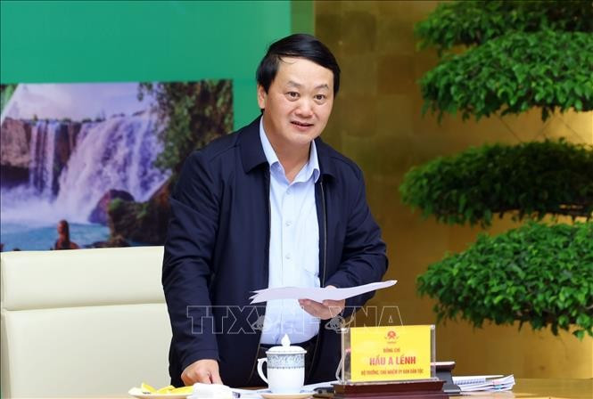 Bộ trưởng, Chủ nhiệm Uỷ ban Dân tộc Hầu A Lềnh phát biểu. Ảnh: Phạm Kiên/TTXVN Bộ trưởng, Chủ nhiệm Uỷ ban Dân tộc Hầu A Lềnh phát biểu. Ảnh: Phạm Kiên/TTXVN