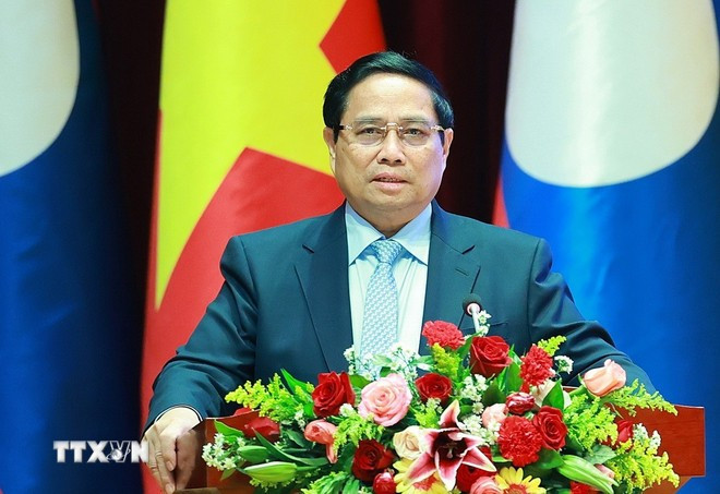 Thủ tướng Phạm Minh Chính phát biểu tại Hội nghị Hợp tác đầu tư Việt Nam - Lào 2025. Ảnh: Dương Giang/TTXVN Thủ tướng Phạm Minh Chính phát biểu tại Hội nghị Hợp tác đầu tư Việt Nam - Lào 2025. Ảnh: Dương Giang/TTXVN