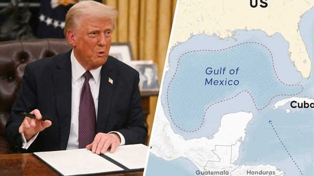 Ông Trump ký sắc lệnh đổi tên Vịnh Mexico thành Vịnh Mỹ chỉ vài giờ sau khi tuyên thệ nhậm chức ngày 20.1. Ảnh: NBC img-6608.jpg