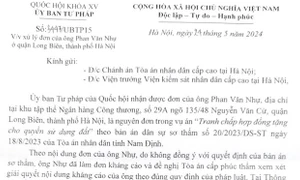 Ủy ban Tư pháp của Quốc hội đề nghị Tòa án nhân dân cấp cao tại Hà Nội xem xét, giải quyết đơn thư của công dân