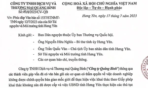 Công ty Quảng Bình kêu cứu, đưa ra nhiều căn cứ phản đối trả lời của Sở TN&MT tỉnh Hưng Yên trong việc không gia hạn cấp giấy phép mỏ cát