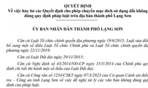 TP. Lạng Sơn hủy bỏ 76 Quyết định cho phép chuyển mục đích sử dụng đất