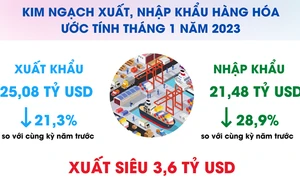 Kim ngạch xuất, nhập khẩu tháng 1 ước đạt 46,56 tỷ USD