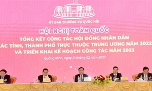 Chủ tịch Quốc hội Vương Đình Huệ và Thường trực Ban Bí thư Võ Văn Thưởng dự Hội nghị toàn quốc tổng kết công tác Hội đồng Nhân dân