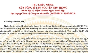 Tổng Bí thư Nguyễn Phú Trọng gửi Thư chúc mừng lực lượng Cảnh vệ Công an nhân dân nhân kỷ niệm 70 năm Ngày thành lập