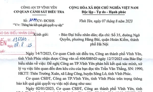 Công an TP Vĩnh Yên phản hồi đơn thư phản ánh việc bỏ lọt tội phạm khi giải quyết tai nạn giao thông