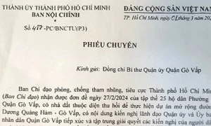 Ban Nội chính Thành uỷ TP. Hồ Chí Minh chuyển đơn đến Bí thư quận uỷ quận Gò Vấp đề nghị xem xét, giải quyết kiến nghị của tập thể người dân