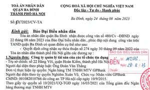 Toà án nhân dân quận Ba Đình phản hồi đơn kêu cứu công dân gửi Báo Đại biểu Nhân dân