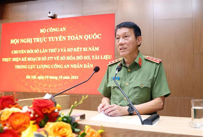 Bộ trưởng Bộ Công an Lương Tam Quang phát biểu tại hội nghị. Nguồn: bocongan.gov.vn quang-1311.jpg