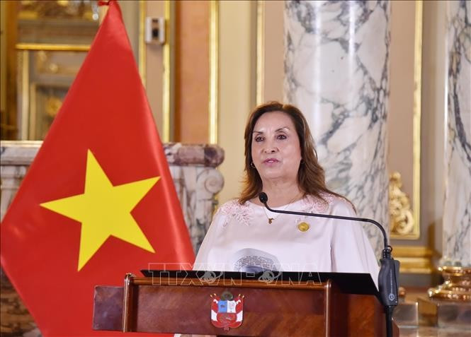 Tổng thống Peru Dina Ercilia Boluarte Zegarra phát biểu. Ảnh: Lâm Khánh/TTXVN Tổng thống Peru Dina Ercilia Boluarte Zegarra phát biểu. Ảnh: Lâm Khánh/TTXVN