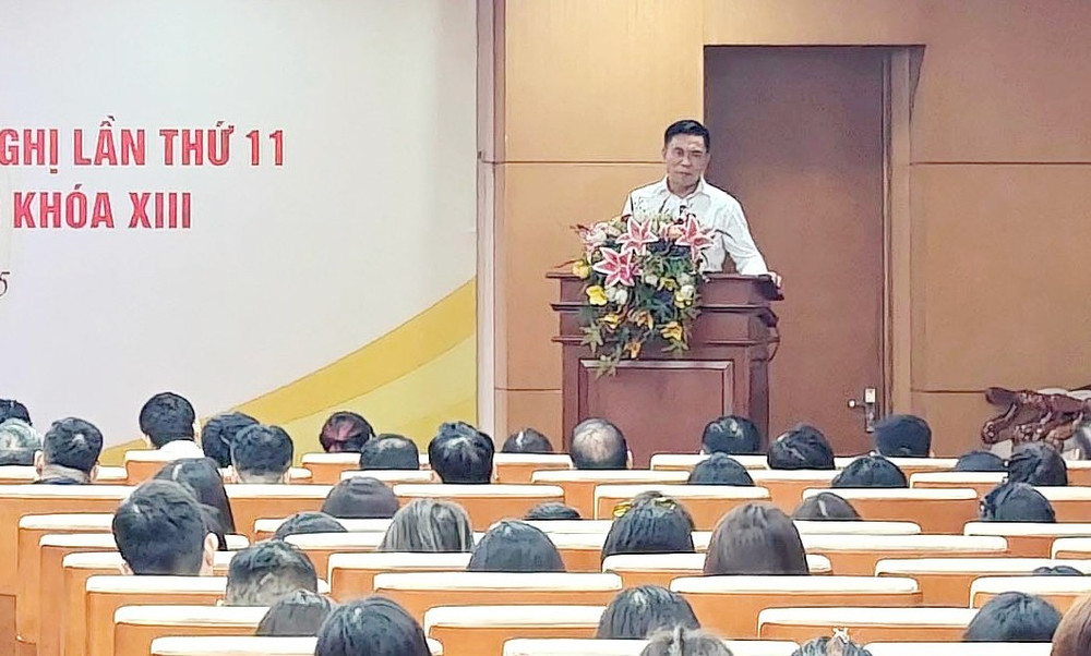 Vụ trưởng Vụ Lý luận chính trị, Ban Tuyên giáo và Dân vận Trung ương Đoàn Văn Báu phát biểu tại hội nghị. Ảnh: Hồ Long Vụ trưởng Vụ Lý luận chính trị, Ban Tuyên giáo và Dân vận Trung ương Đoàn Văn Báu phát biểu tại hội nghị. Ảnh: Hồ Long